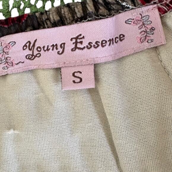 Y2K Young Essence Burnout Velvet Dress S Fairy Grunge Whimsigoth Crochet Floral - Picture 7 of 10